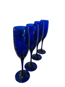 Set of Four Cobalt Blue Champagne Glasses
