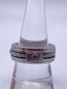 Men's Polished Stainless Steel Cable Crystal Band Ring