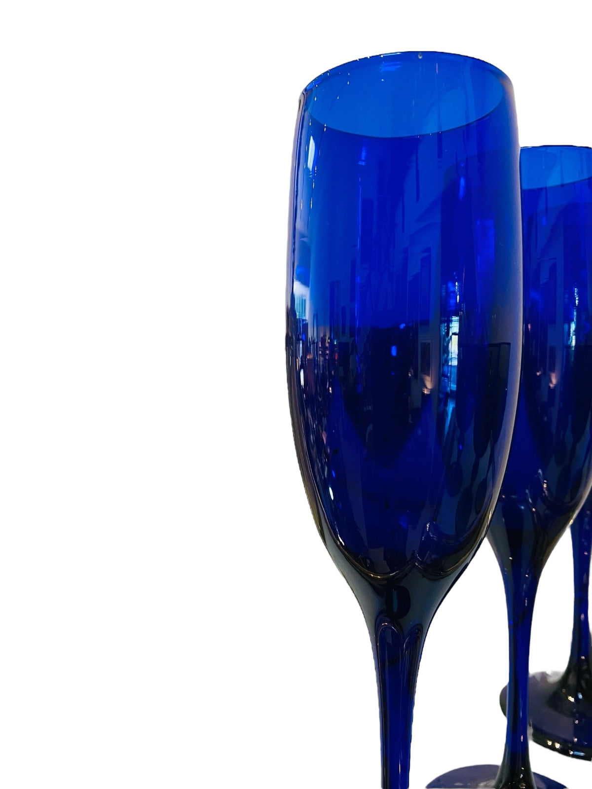 Set of Four Cobalt Blue Champagne Glasses