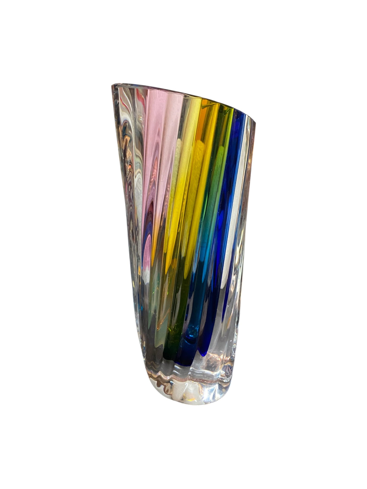 Signed Goran Warff for Kosta Boda Rainbow Fluted Glass Vase 49241