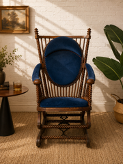 1870s Antique George Hunzinger Barley Twist Mahogany Needlepoint Rocking Chair