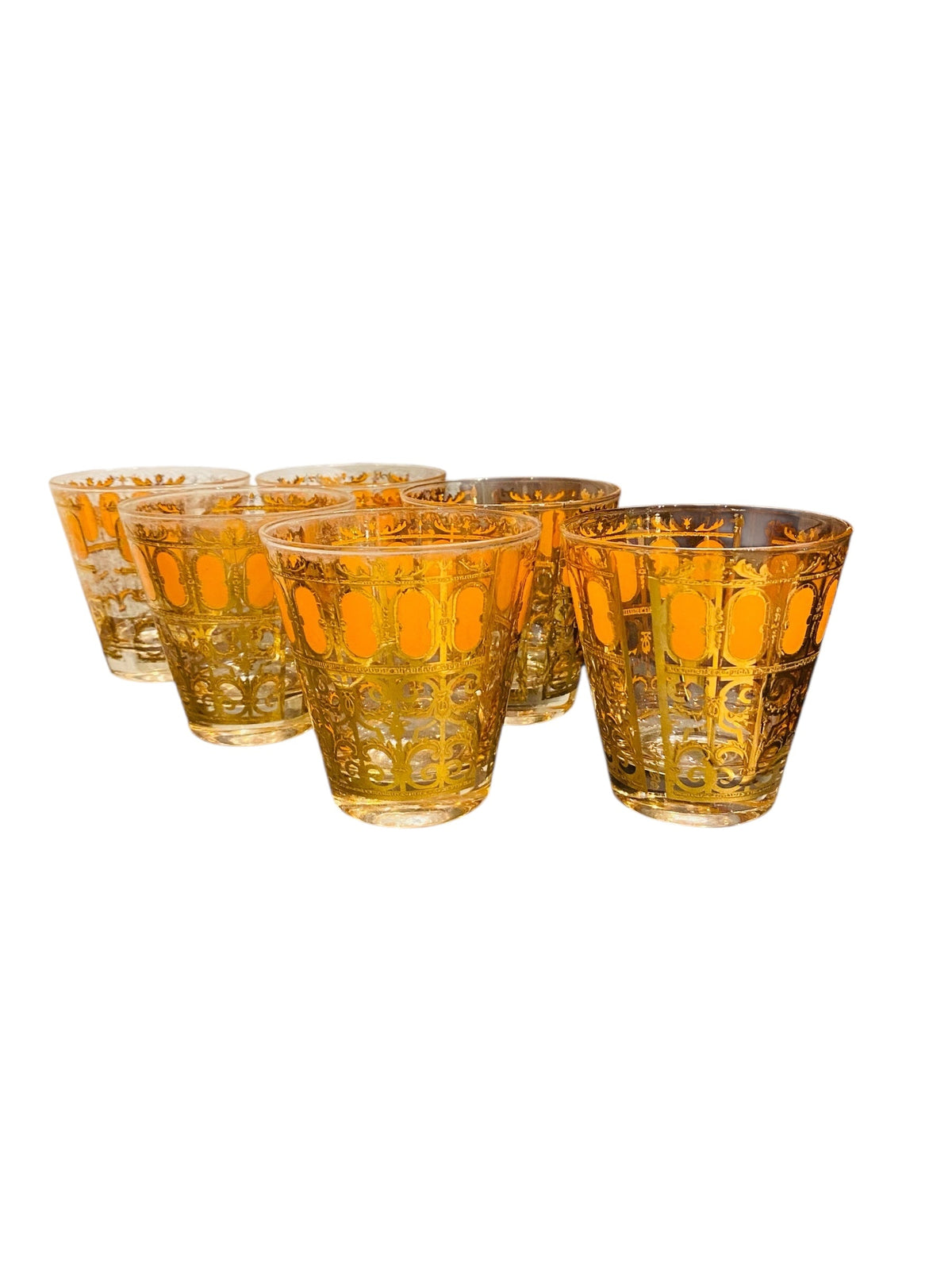 Rare Set of Six 22K Gold and Orange Tumblers