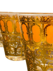 Rare Set of Six 22K Gold and Orange Tumblers