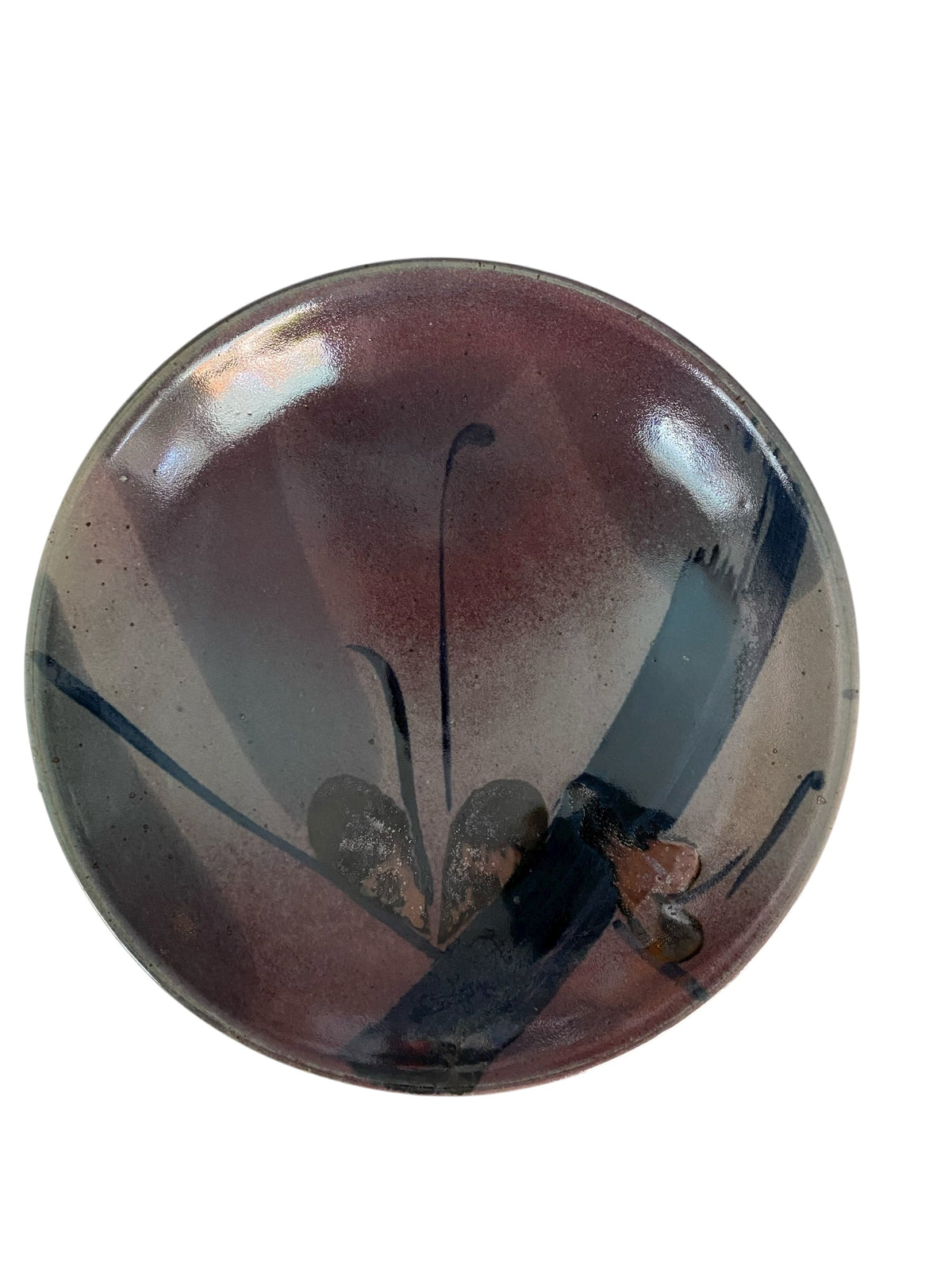 Studio Pottery Stoneware Bowl in Navy Blue and Deep Purple