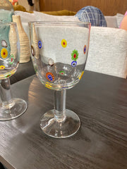 Pair of Millefiori Murano Hand Blown Wine Goblets