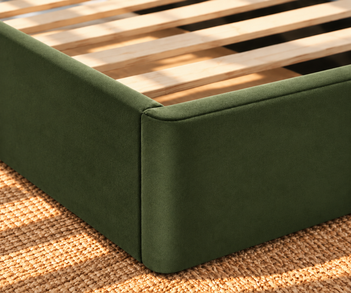 Astrid Velvet Arched King-Size Bed in Olive Green