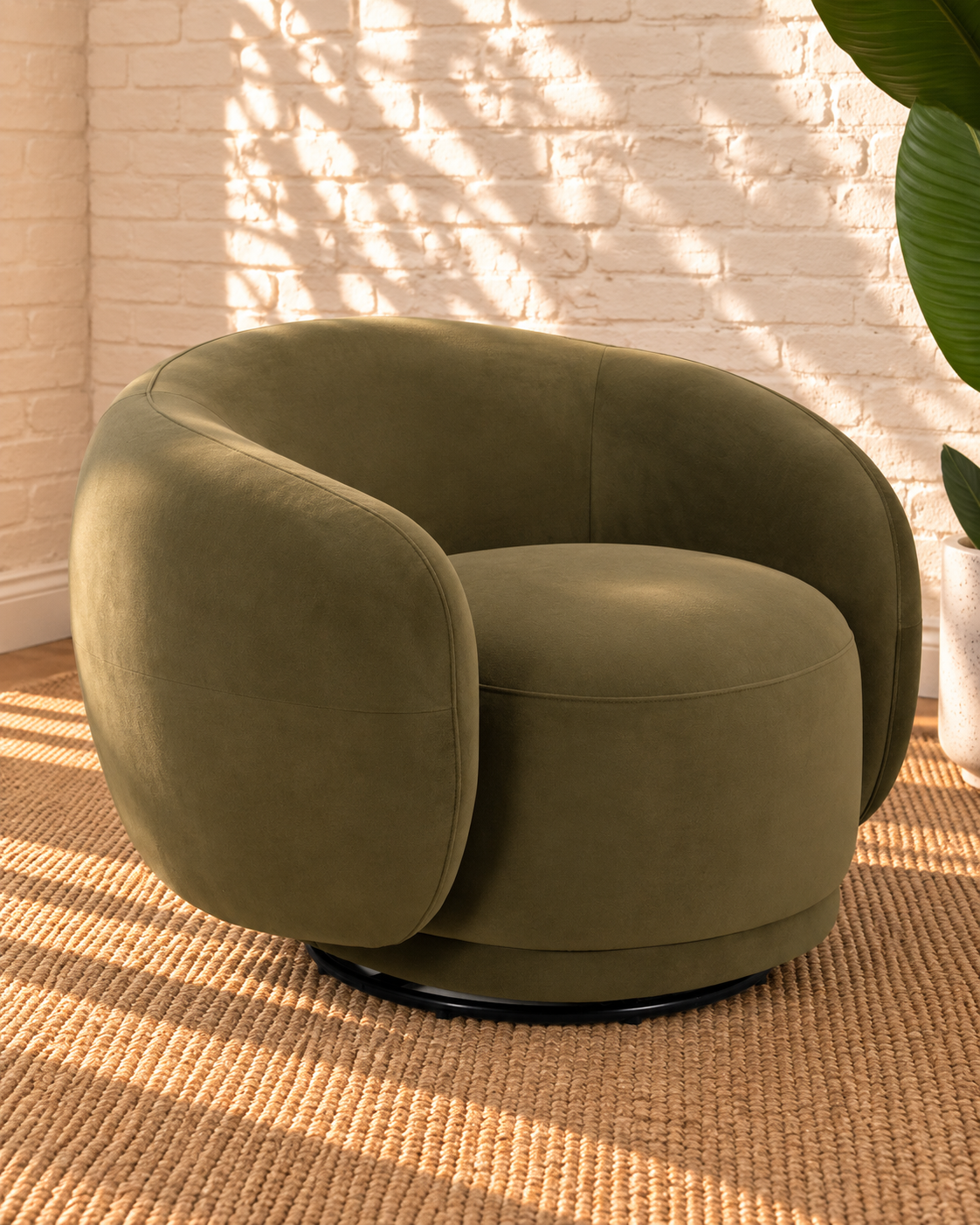 Axel Swivel Accent Chair in Olive Green