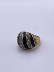 Gold Plated Black Enameled Cocktail Ring