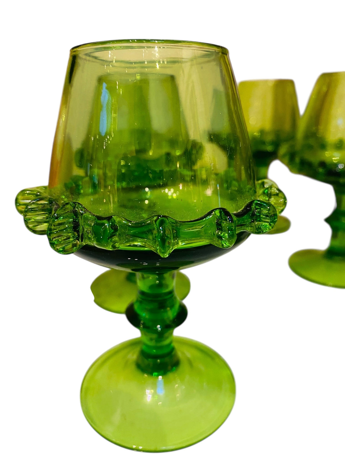 Set of Six Peridot Green Hand Blown Whiskey Glasses