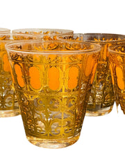 Rare Set of Six 22K Gold and Orange Tumblers
