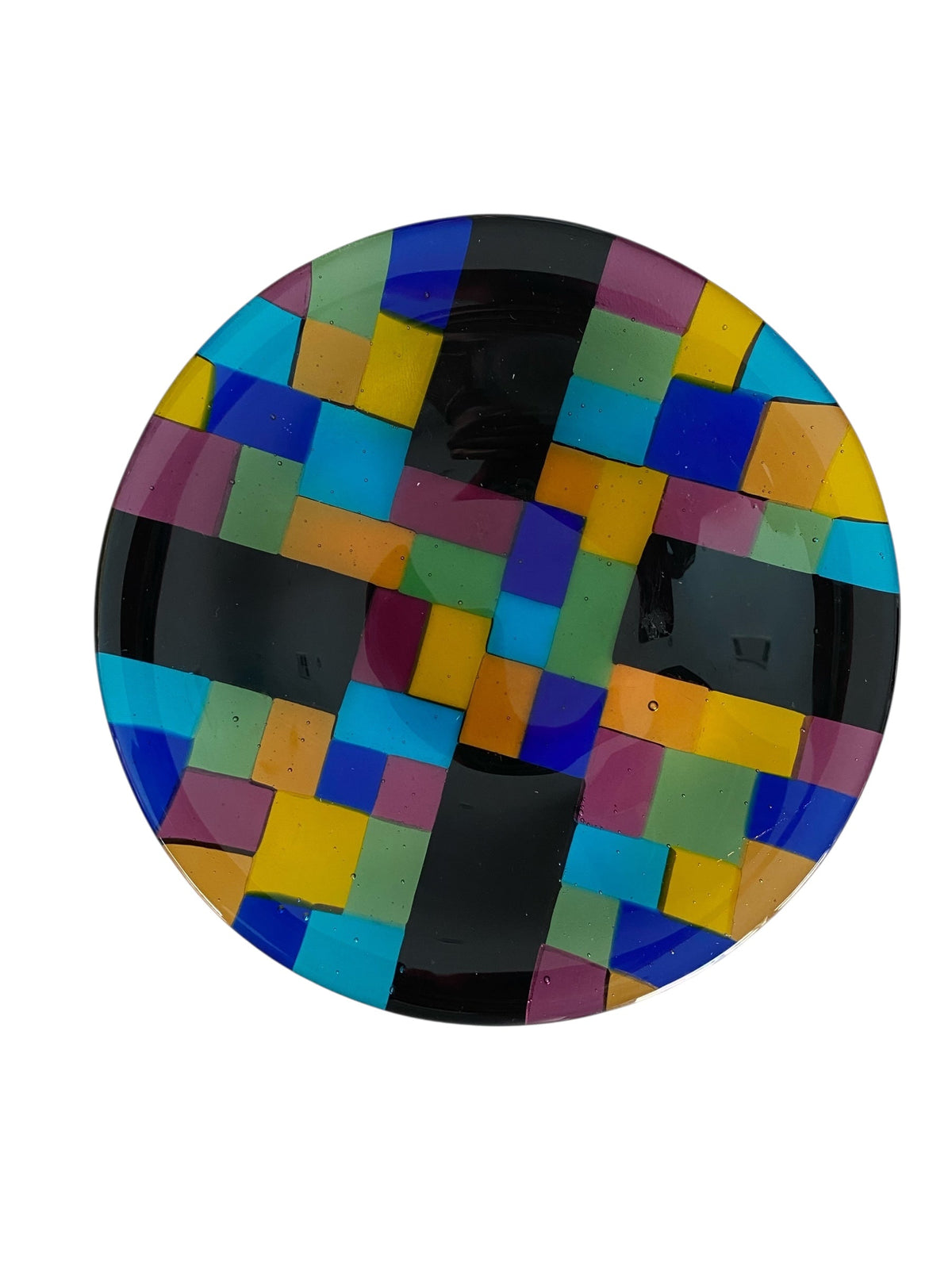 Colorful Fused Glass Catchall signed KK 196