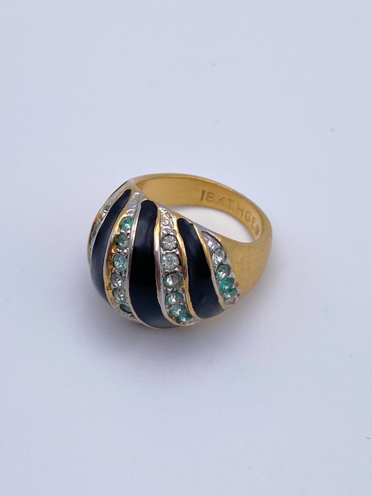 Gold Plated Black Enameled Cocktail Ring