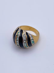 Gold Plated Black Enameled Cocktail Ring