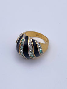 Gold Plated Black Enameled Cocktail Ring