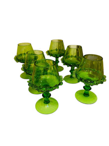 Set of Six Peridot Green Hand Blown Whiskey Glasses