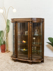 Antique Circa 1900 Bow Front Quarter Sawn Oak China Cabinet Hutch Display