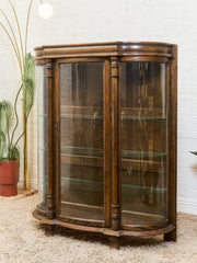 Antique Circa 1900 Bow Front Quarter Sawn Oak China Cabinet Hutch Display