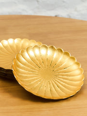 Mid Century Otagiri Golden Japanese Lacquer Ware Floral Shaped Plates - Set of 7
