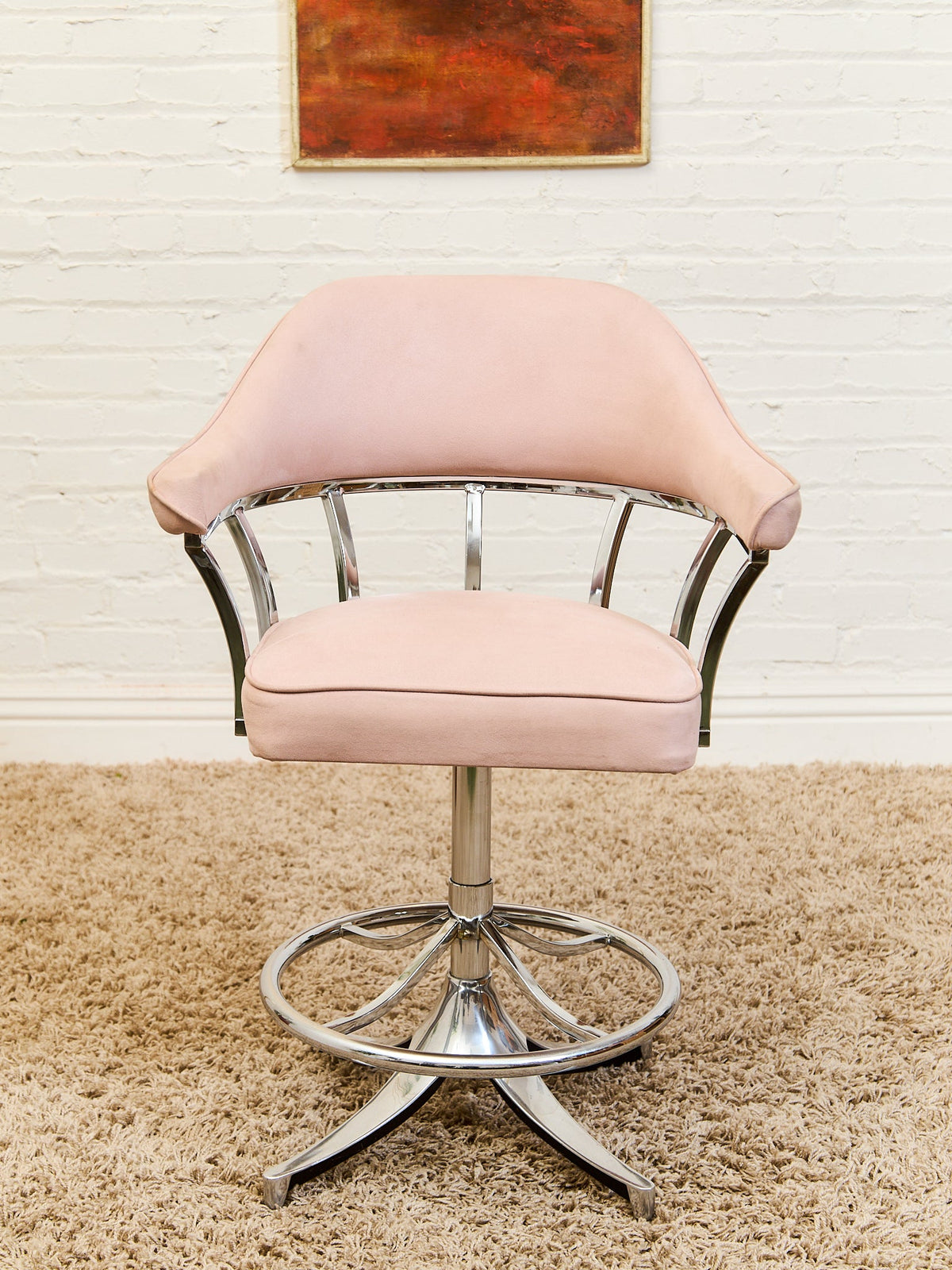 1970’s Chrome Swivel Counter Stool in pink