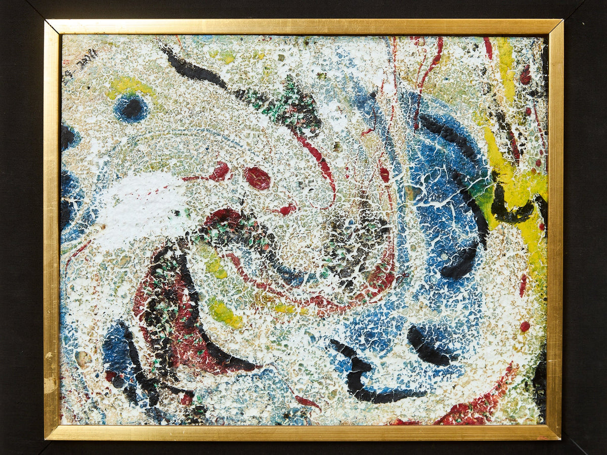 Enamel Style Oil Painting, Mid-century, Modern Abstract