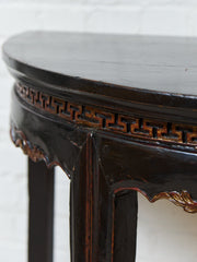 Antique Chinese Black Lacquer Demi-Lune Console Table