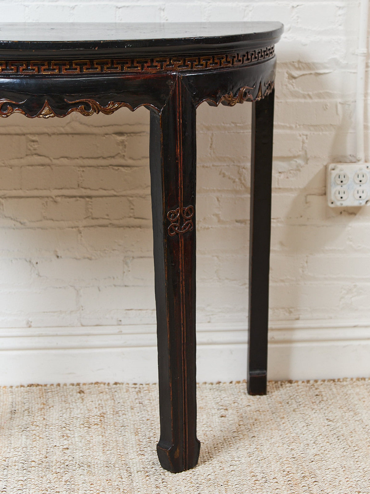 Antique Chinese Black Lacquer Demi-Lune Console Table