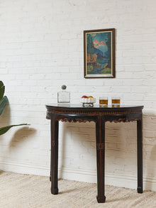 Antique Chinese Black Lacquer Demi-Lune Console Table
