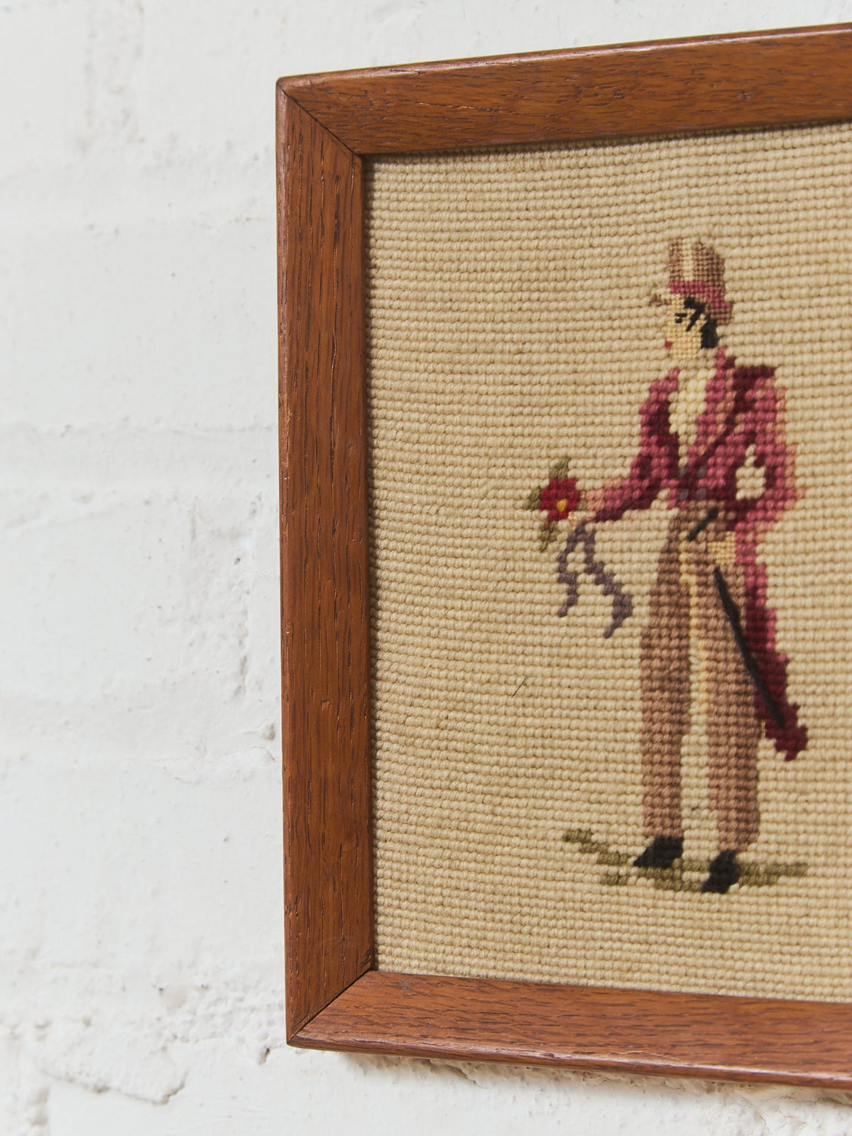 Gentlemen with Flowers Vintage Needlepoint