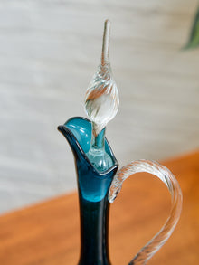 Teal Empoli Italian Glass Decanter and 6 Glasses