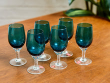 Teal Empoli Italian Glass Decanter and 6 Glasses