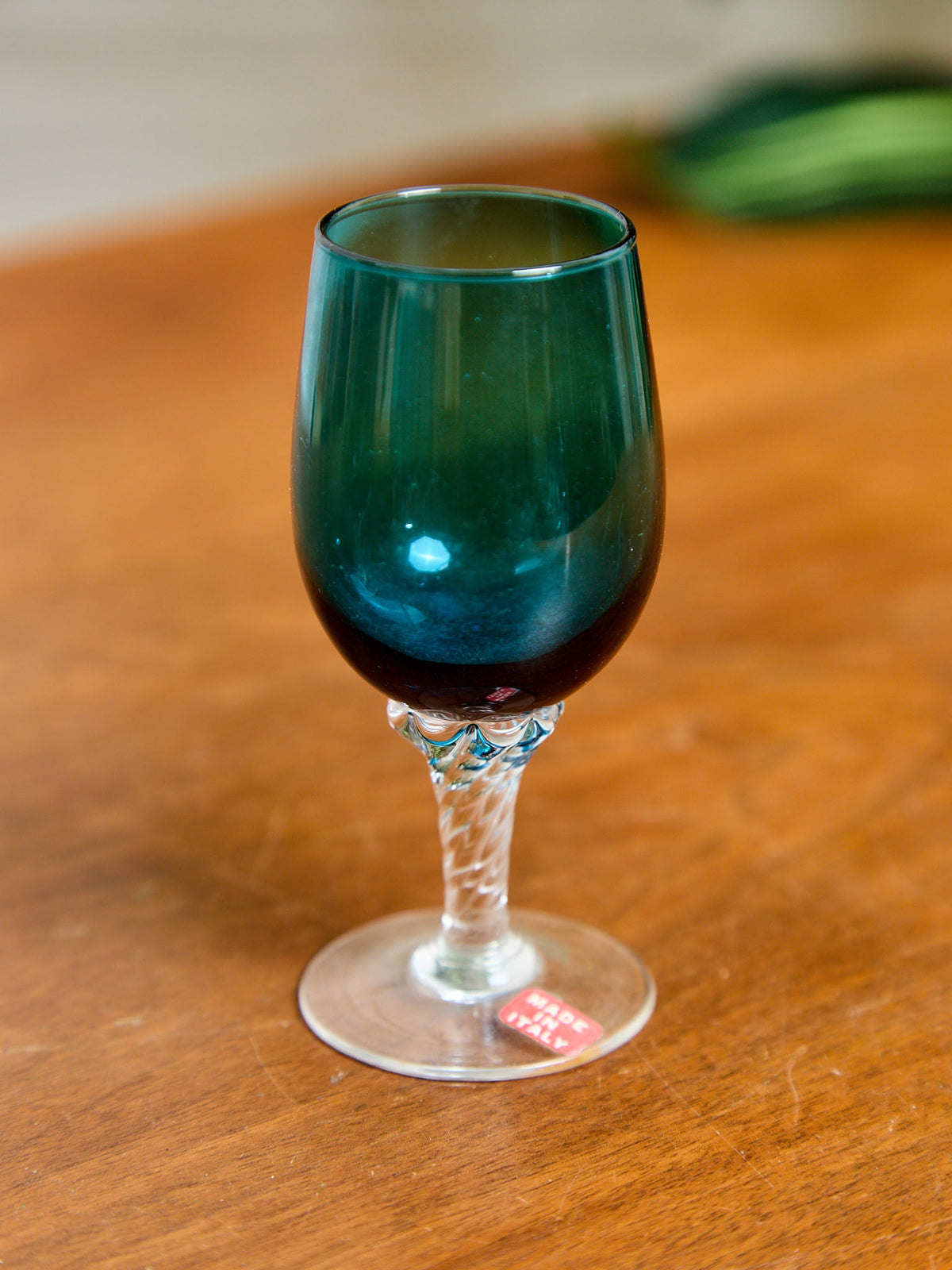 Teal Empoli Italian Glass Decanter and 6 Glasses
