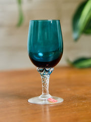 Teal Empoli Italian Glass Decanter and 6 Glasses