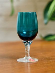 Teal Empoli Italian Glass Decanter and 6 Glasses