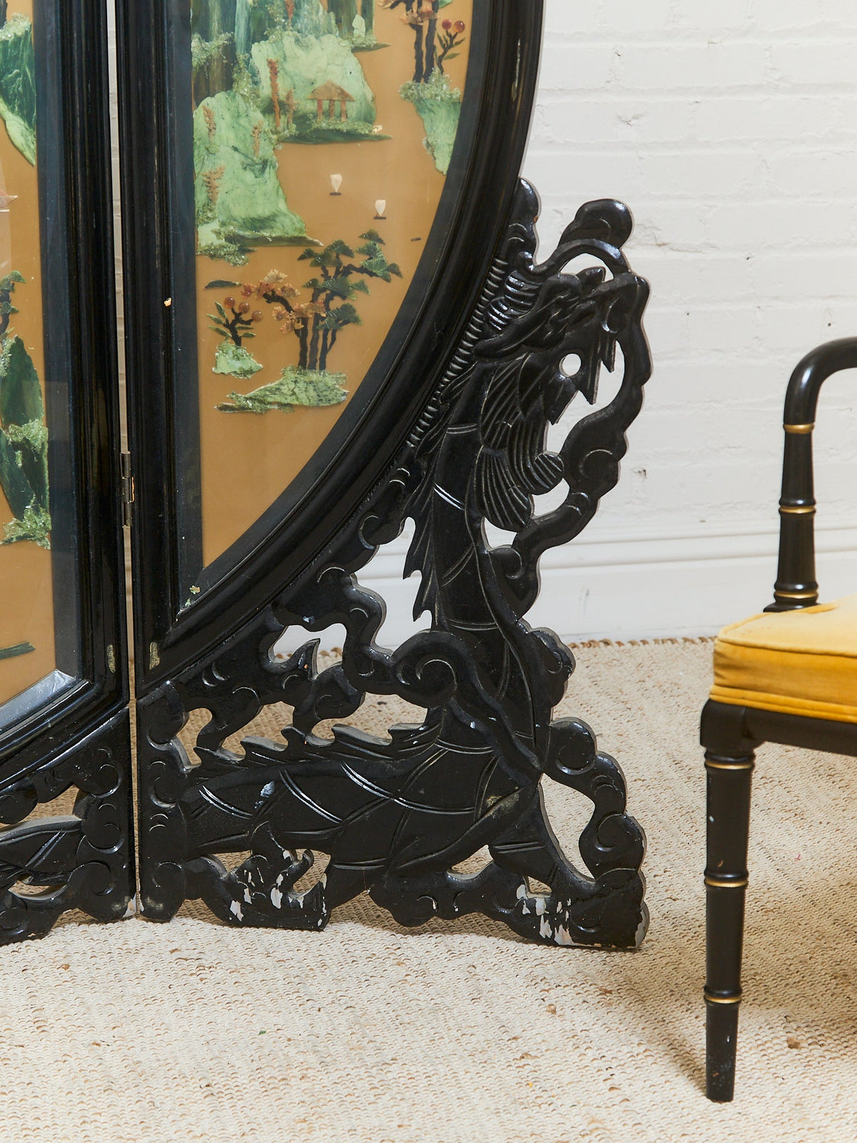 Round Jade Chinese Vintage Carved Screen Room Divider