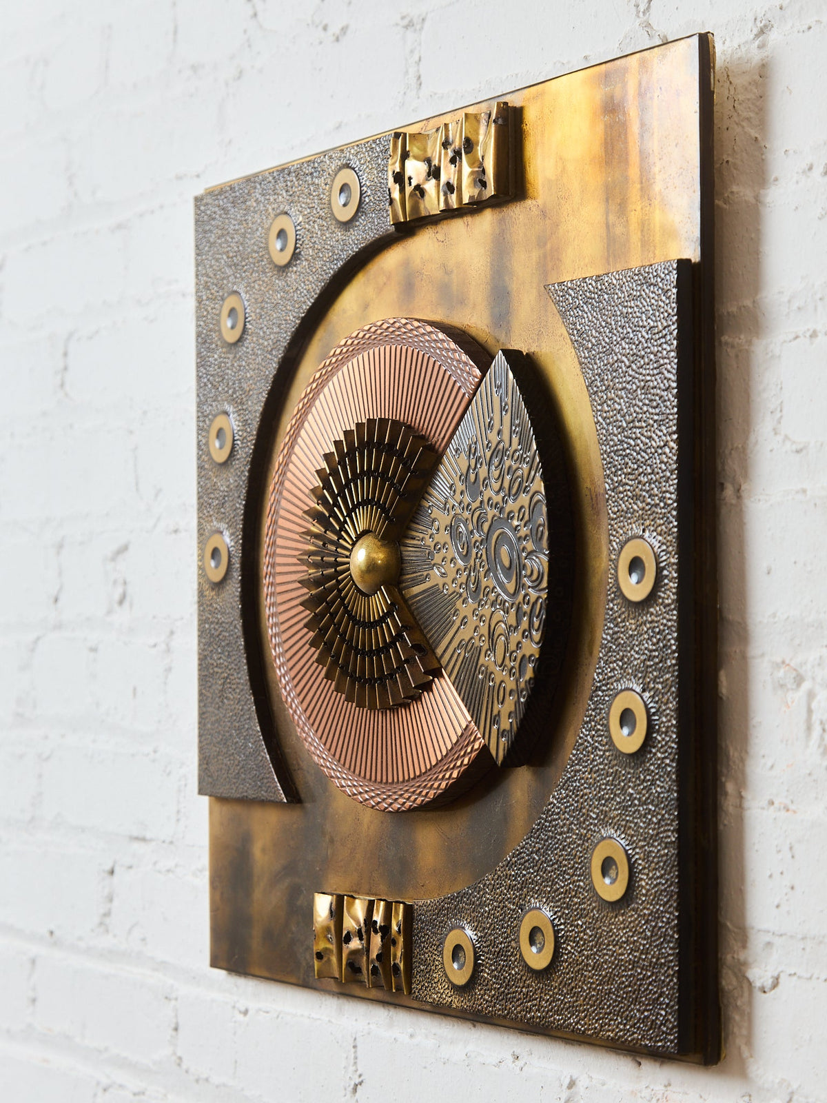 1970s Mixed Metal Brutalist Geometric Wall Sculpture