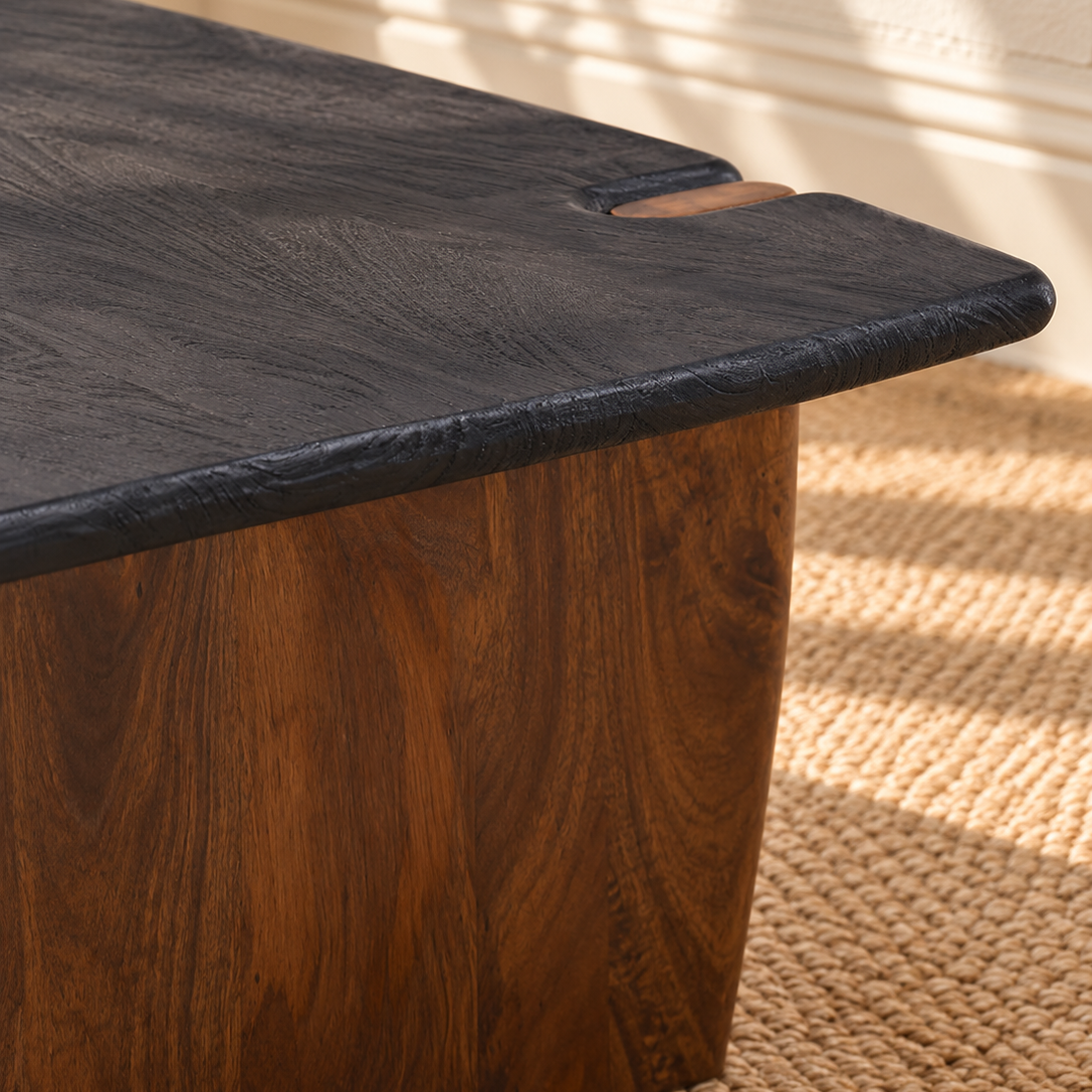 Damian Acacia Coffee Table in Natural Brown and Charcoal