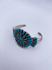 Native American Signed MB Sterling Cuff with Turquoise