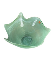 Abstract Modernist Green Creamsicle Glass Bowl