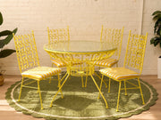Arthur Umanoff Vintage Yellow Patio Dining Set with Glass Top Table and Four Chairs