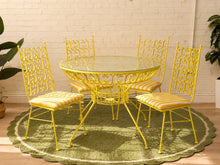 Arthur Umanoff Vintage Yellow Patio Dining Set with Glass Top Table and Four Chairs