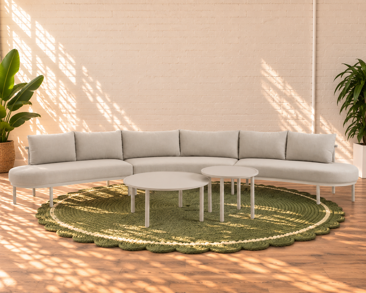 Elara Curved Outdoor Sectional Sofa Set with Nesting Tables in Earth Grey