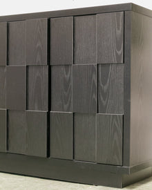 Sculptural Black Geometric Credenza with Brutalist-Inspired Front
