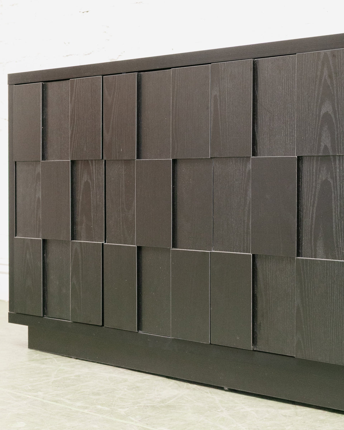 Sculptural Black Geometric Credenza with Brutalist-Inspired Front