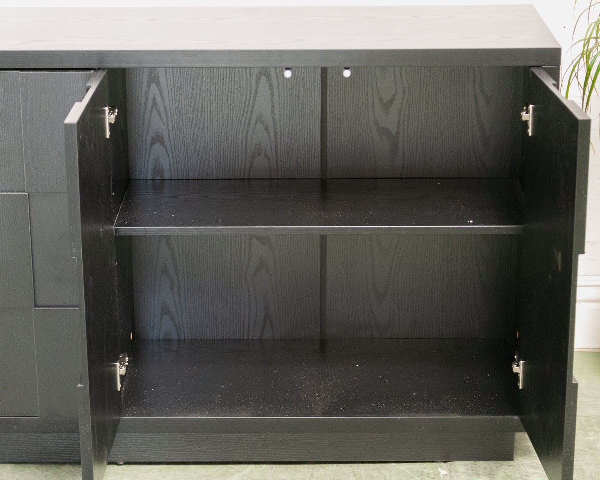 Sculptural Black Geometric Credenza with Brutalist-Inspired Front