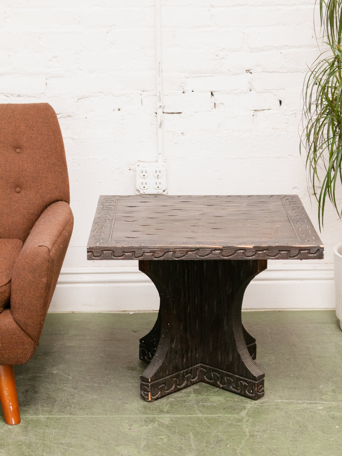 Vintage Square Hand Carved End Table