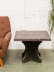 Vintage Square Hand Carved End Table