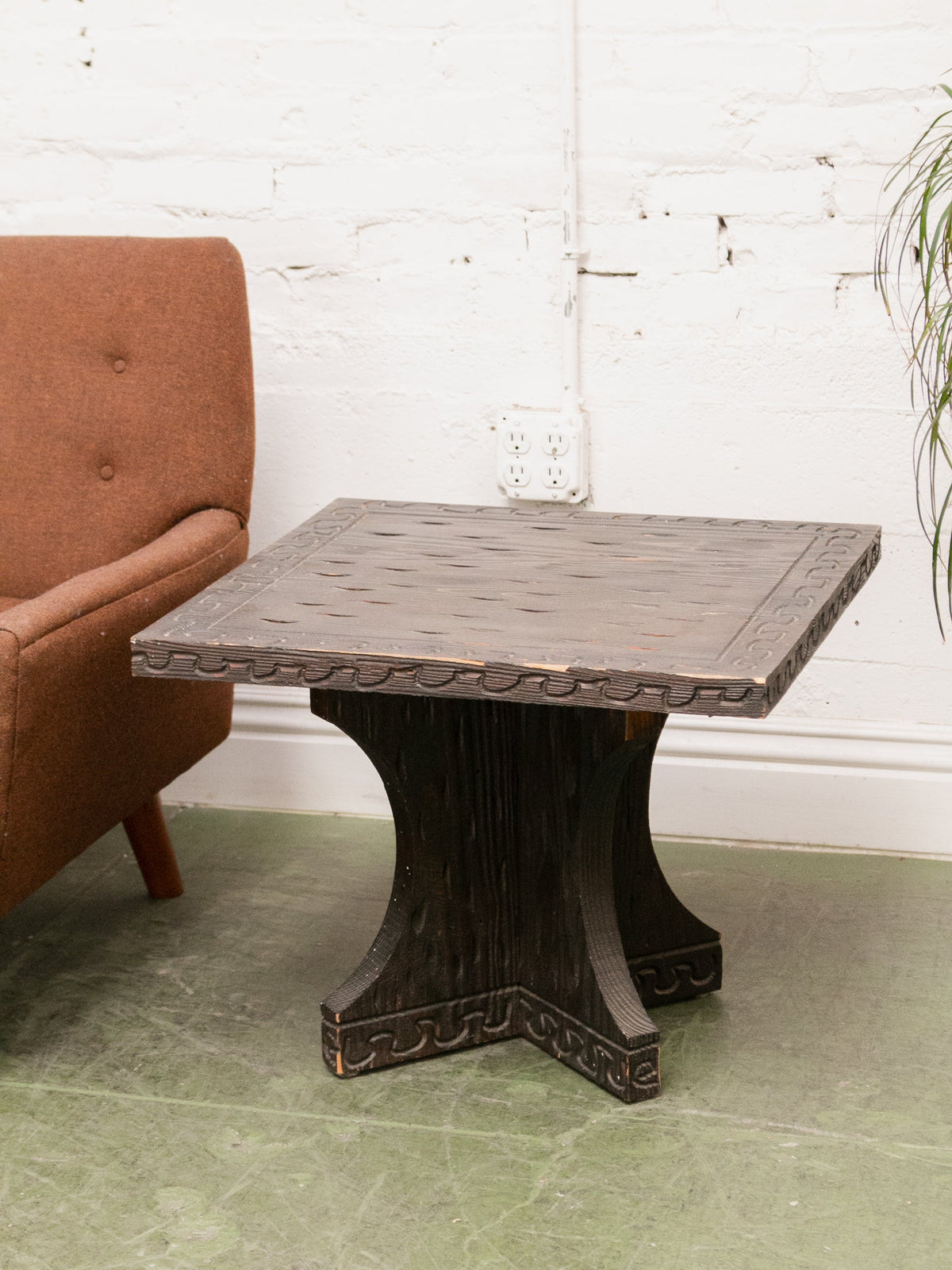 Vintage Square Hand Carved End Table