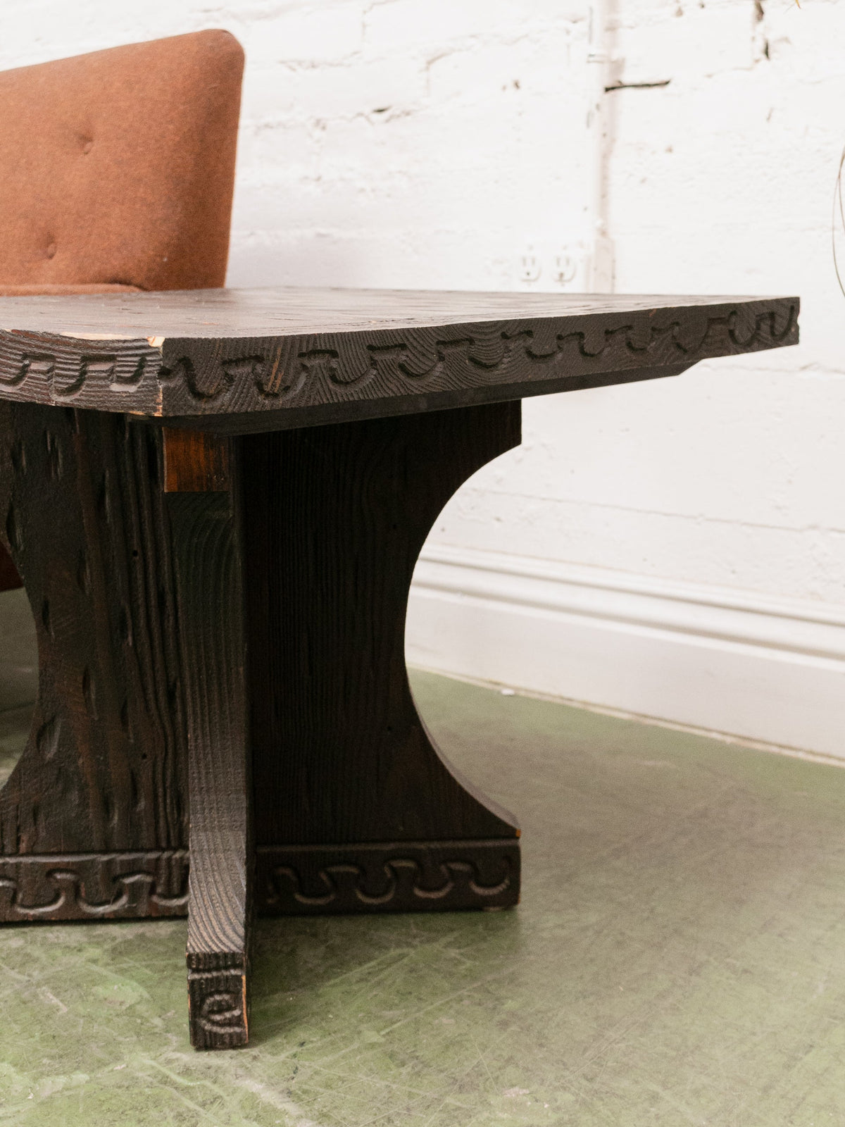 Vintage Square Hand Carved End Table