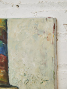 Textured Still Life Oil Painting – Earthen Vessels with Colorful Textile