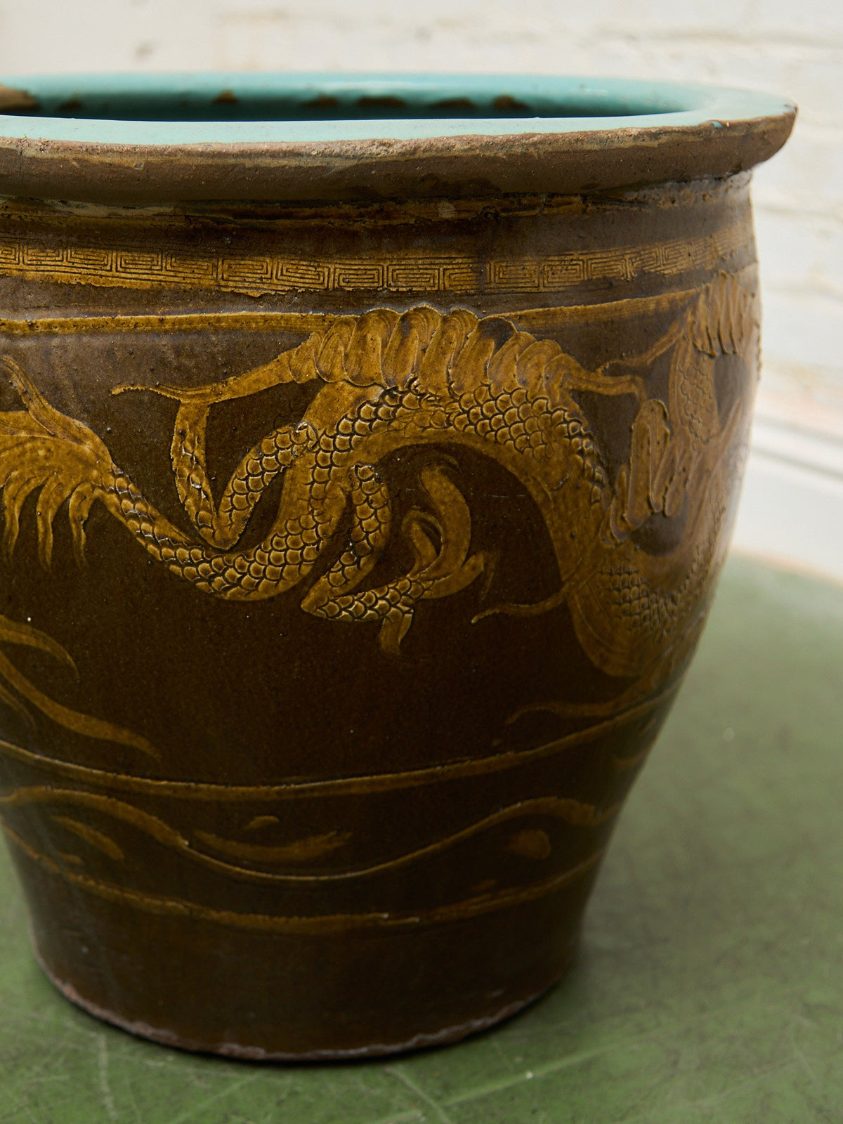 Vintage 1960s X Large Tony Duquette Style Asian Brown Dragon Egg Pot